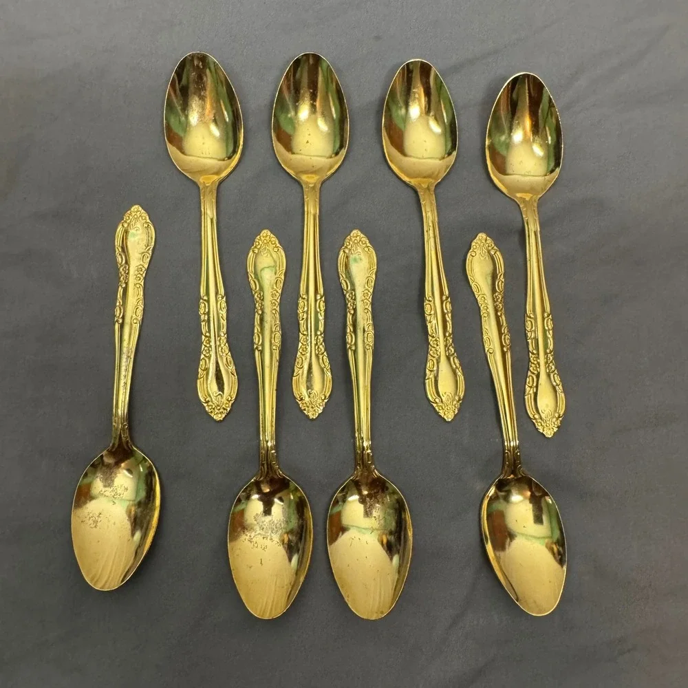 Unbranded Flatware Set 45pc Gold Tone Vintage 70s 80s Floral Stainless Service 8